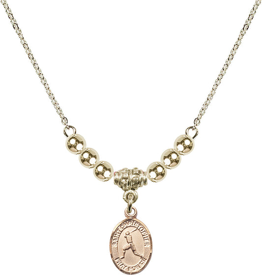 14kt Gold Filled Saint Christopher/Baseball Birthstone Necklace with Gold Filled Beads - 9150