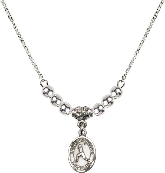 Sterling Silver Saint Christopher/Baseball Birthstone Necklace with Sterling Silver Beads - 9150