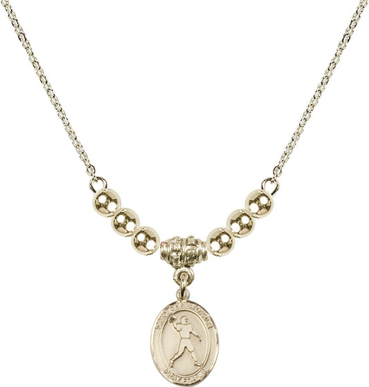 14kt Gold Filled Saint Christopher/Football Birthstone Necklace with Gold Filled Beads - 9151