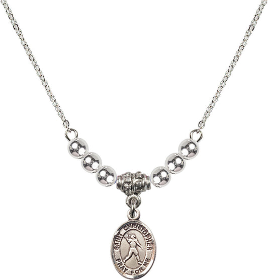 Sterling Silver Saint Christopher/Football Birthstone Necklace with Sterling Silver Beads - 9151
