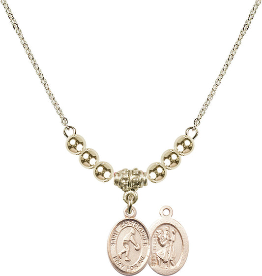 14kt Gold Filled Saint Christopher/Basketball Birthstone Necklace with Gold Filled Beads - 9153