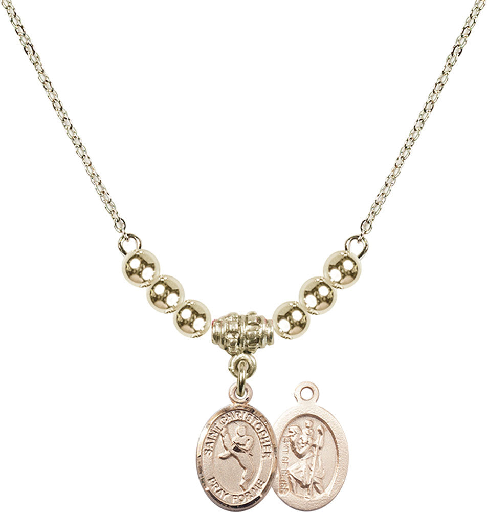 14kt Gold Filled Saint Christopher/Martial Arts Birthstone Necklace with Gold Filled Beads - 9158