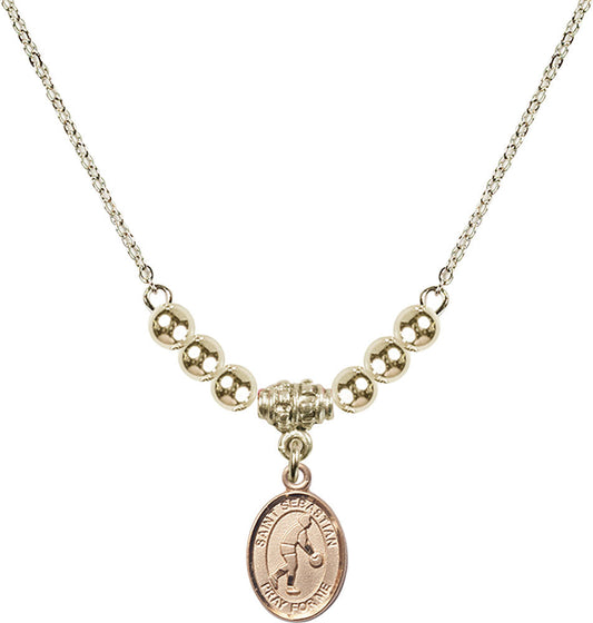 14kt Gold Filled Saint Sebastian/Basketball Birthstone Necklace with Gold Filled Beads - 9163