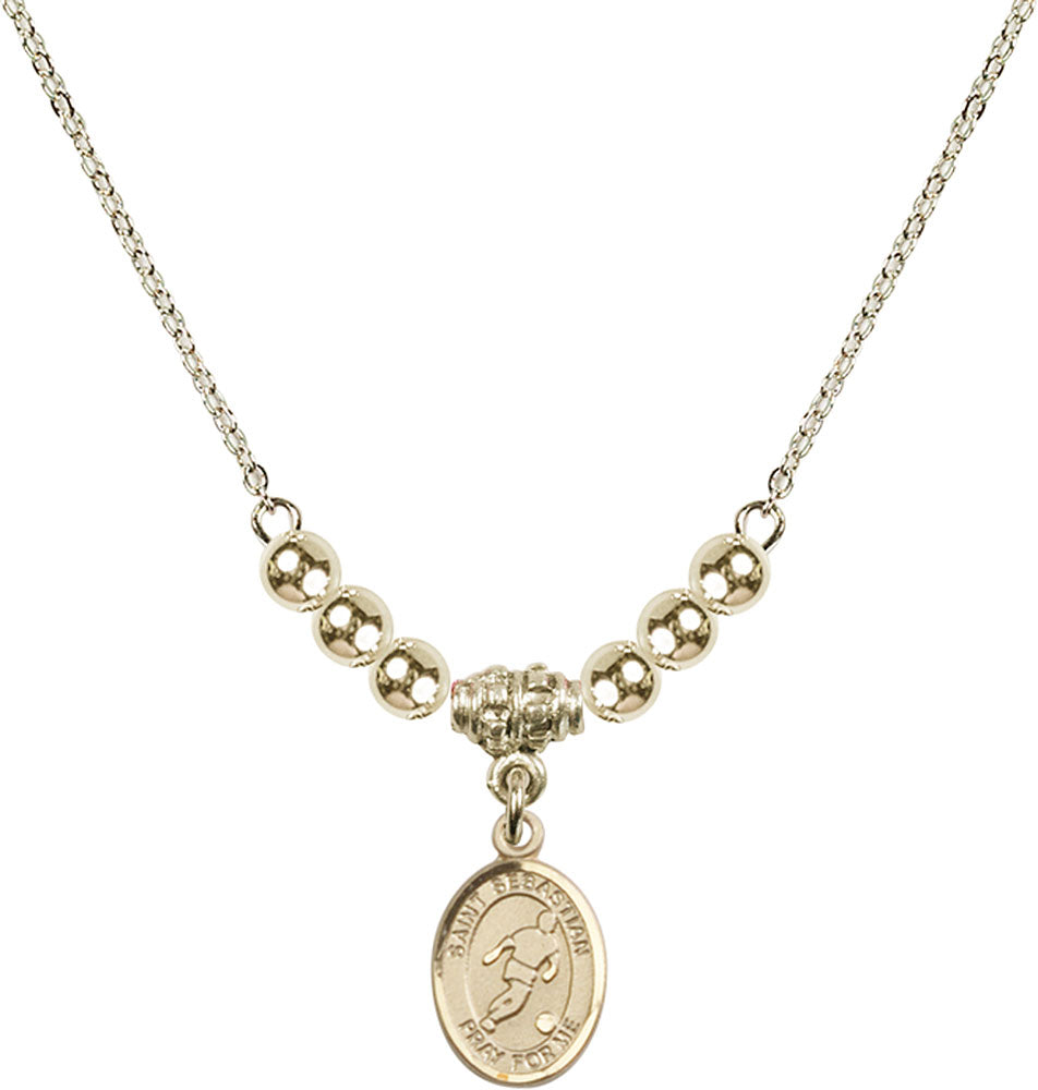 14kt Gold Filled Saint Sebastian/Soccer Birthstone Necklace with Gold Filled Beads - 9164