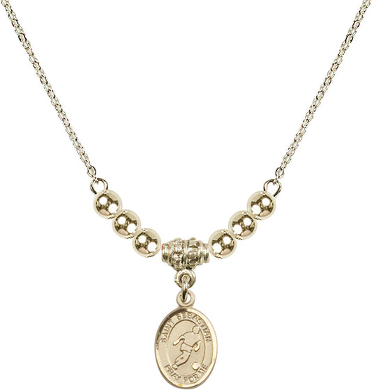 14kt Gold Filled Saint Sebastian/Soccer Birthstone Necklace with Gold Filled Beads - 9164