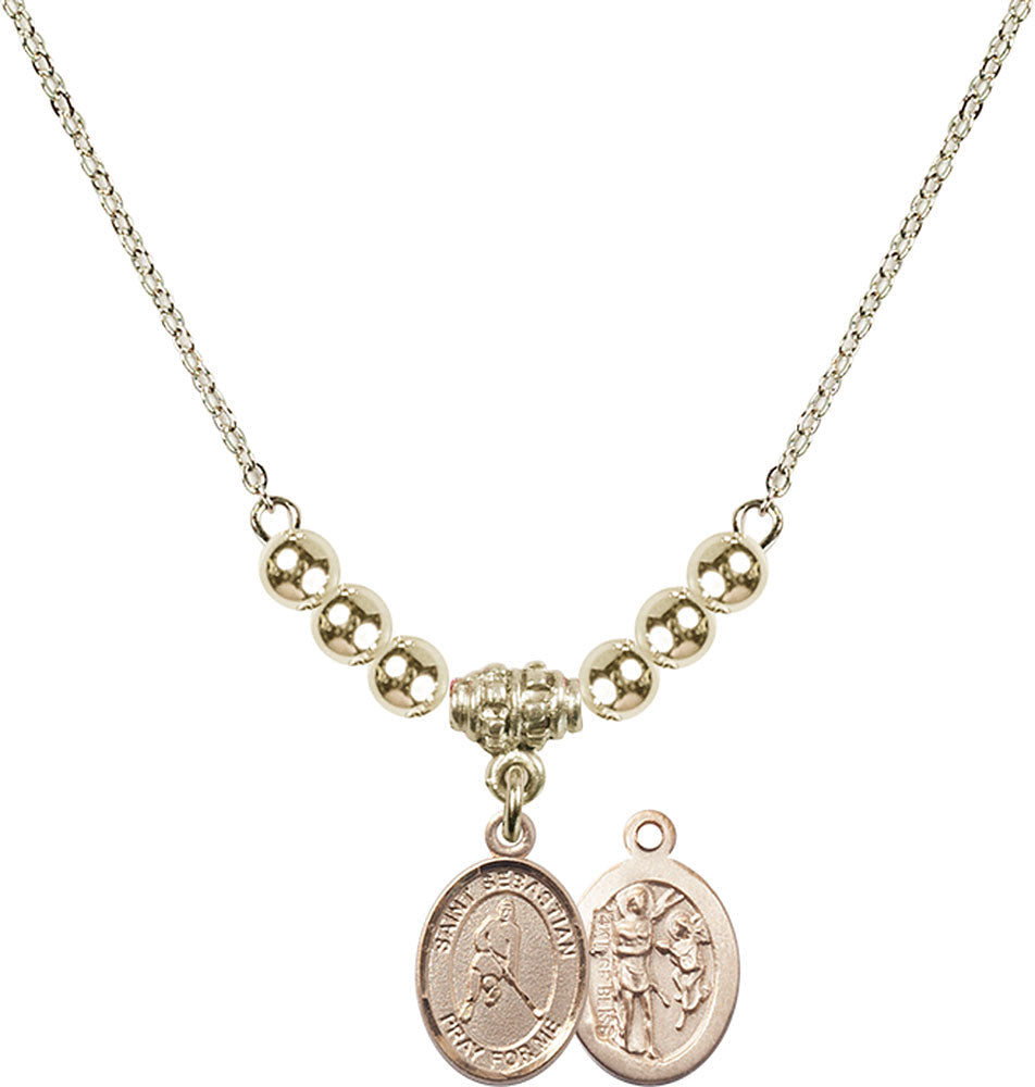 14kt Gold Filled Saint Sebastian/Ice Hockey Birthstone Necklace with Gold Filled Beads - 9165
