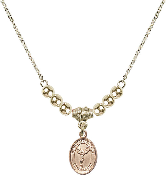 14kt Gold Filled Saint Sebastian/Cheerleading Birthstone Necklace with Gold Filled Beads - 9170