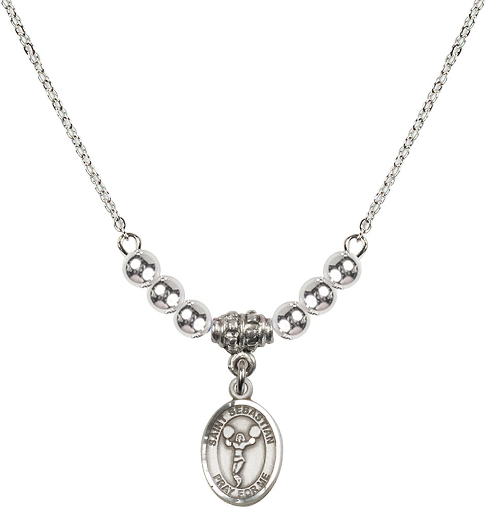 Sterling Silver Saint Sebastian/Cheerleading Birthstone Necklace with Sterling Silver Beads - 9170
