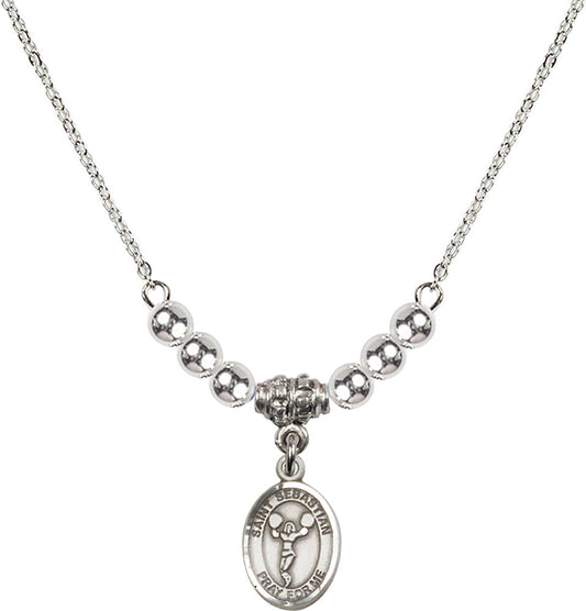 Sterling Silver Saint Sebastian/Cheerleading Birthstone Necklace with Sterling Silver Beads - 9170