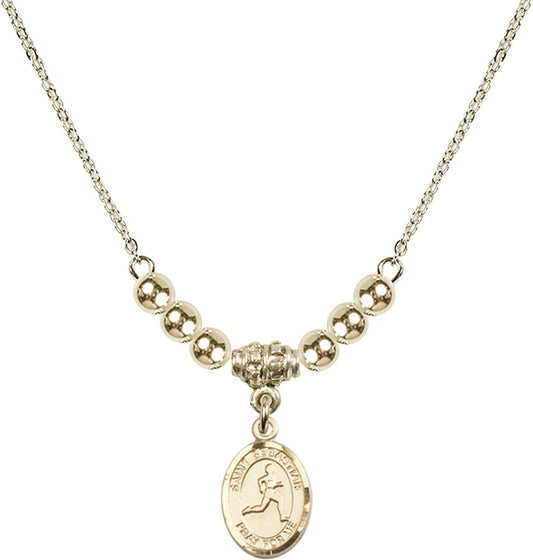 14kt Gold Filled Saint Sebastian/Track & Field Birthstone Necklace with Gold Filled Beads - 9176