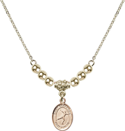14kt Gold Filled Saint Sebastian/Figure Skating Birthstone Necklace with Gold Filled Beads - 9177