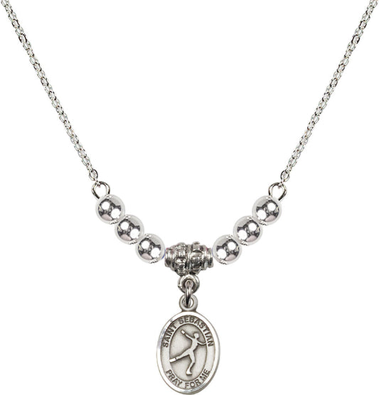 Sterling Silver Saint Sebastian/Figure Skating Birthstone Necklace with Sterling Silver Beads - 9177