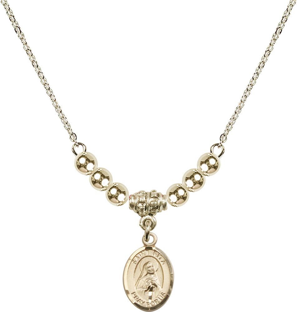 14kt Gold Filled Saint Rita / Baseball Birthstone Necklace with Gold Filled Beads - 9181