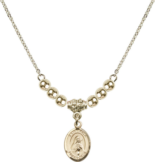 14kt Gold Filled Saint Rita / Baseball Birthstone Necklace with Gold Filled Beads - 9181