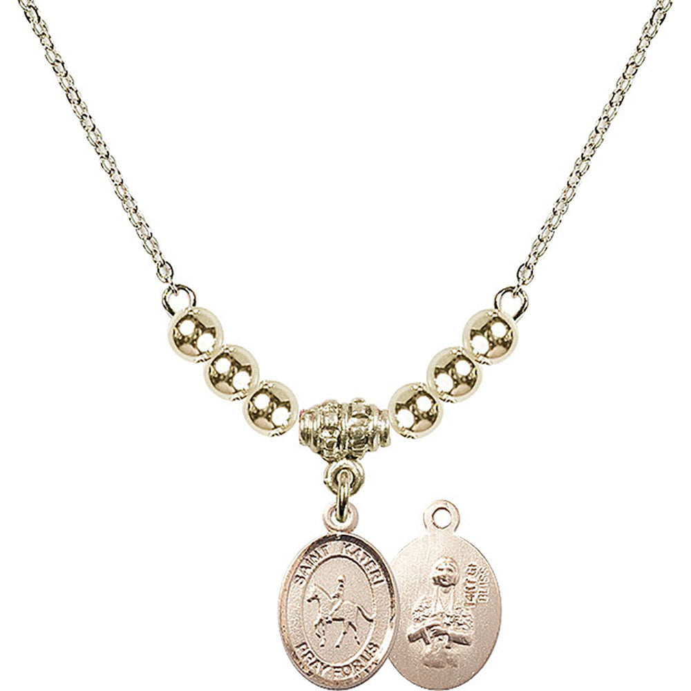 14kt Gold Filled Saint Kateri/Equestrian Birthstone Necklace with Gold Filled Beads - 9182