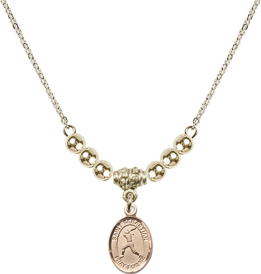 14kt Gold Filled Saint Sebastian/Softball Birthstone Necklace with Gold Filled Beads - 9183