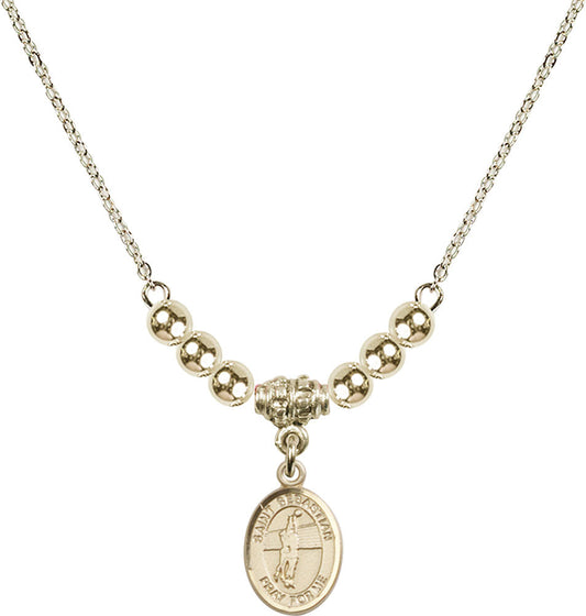 14kt Gold Filled Saint Sebastian / Volleyball Birthstone Necklace with Gold Filled Beads - 9186
