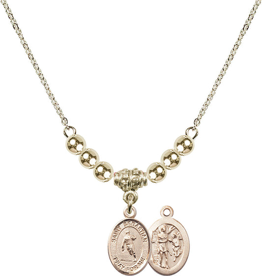 14kt Gold Filled Saint Sebastian / Rugby Birthstone Necklace with Gold Filled Beads - 9187