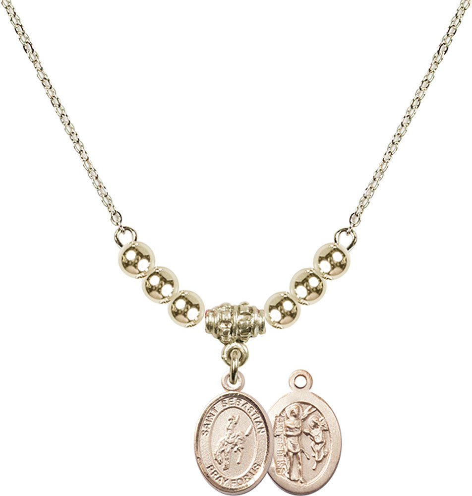 14kt Gold Filled Saint Sebastian / Rodeo Birthstone Necklace with Gold Filled Beads - 9191