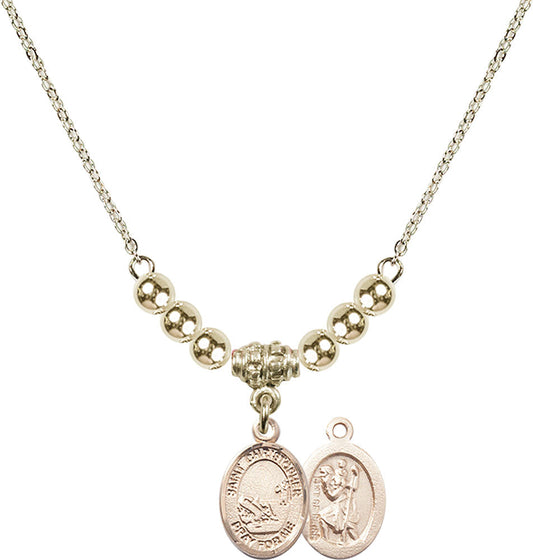 14kt Gold Filled Saint Christopher / Fishing Birthstone Necklace with Gold Filled Beads - 9196