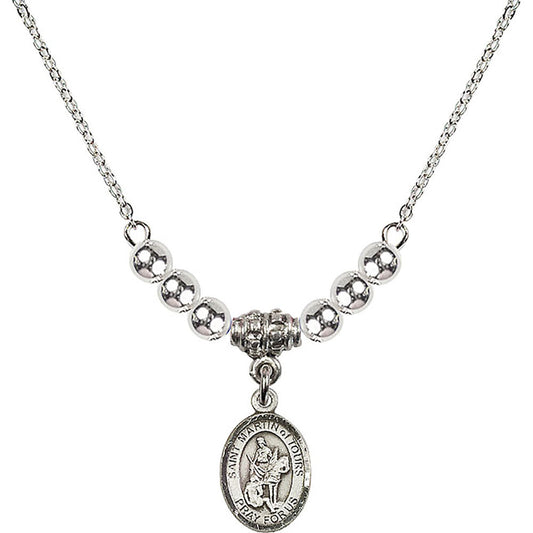 Sterling Silver Saint Martin of Tours Birthstone Necklace with Sterling Silver Beads - 9200