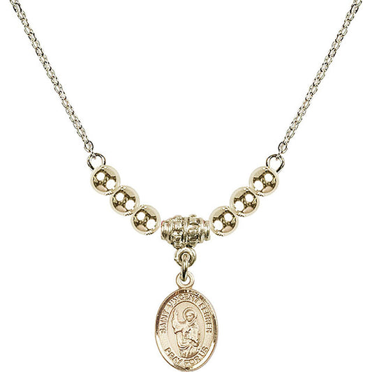 14kt Gold Filled Saint Vincent Ferrer Birthstone Necklace with Gold Filled Beads - 9201