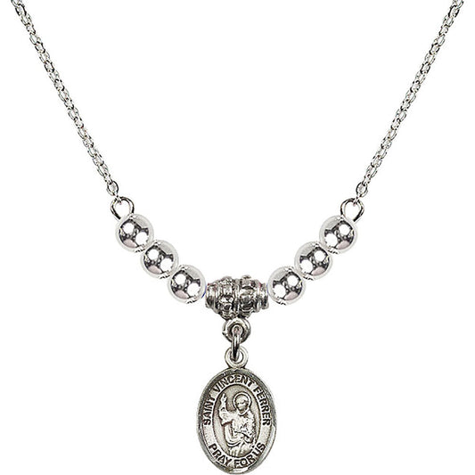 Sterling Silver Saint Vincent Ferrer Birthstone Necklace with Sterling Silver Beads - 9201