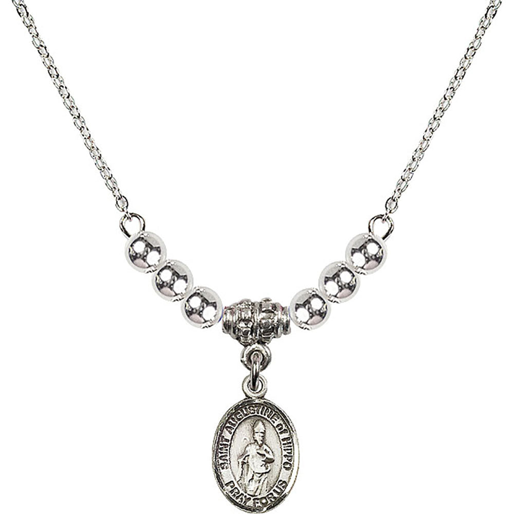 Sterling Silver Saint Augustine of Hippo Birthstone Necklace with Sterling Silver Beads - 9202