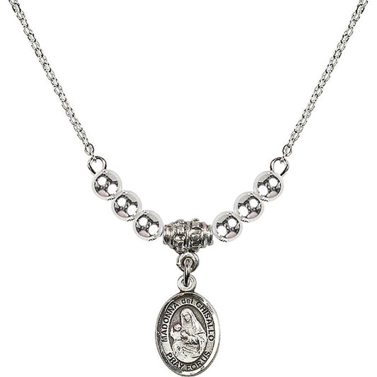 Sterling Silver Madonna del Ghisallo Birthstone Necklace with Sterling Silver Beads - 9203