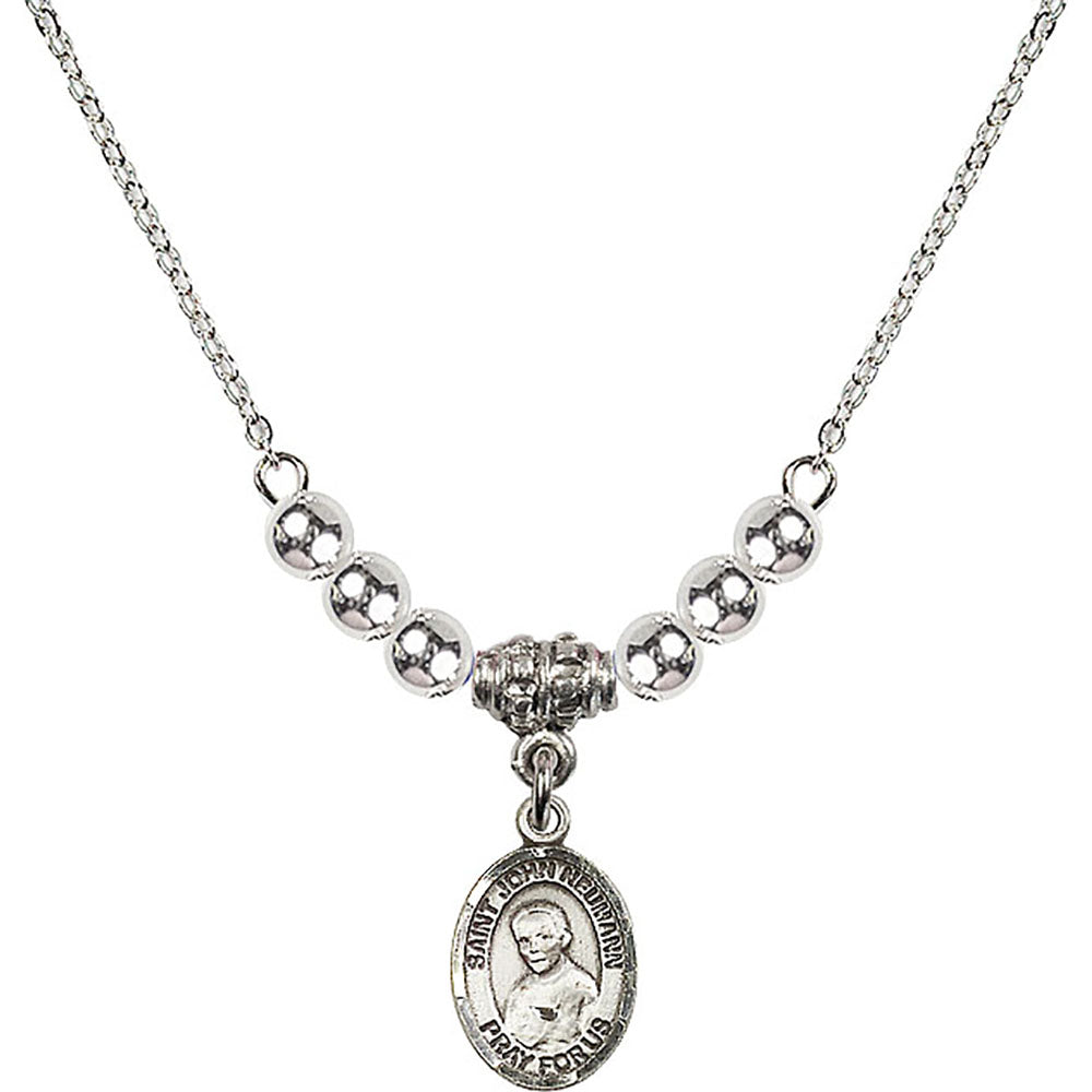 Sterling Silver Saint John Neumann Birthstone Necklace with Sterling Silver Beads - 9204