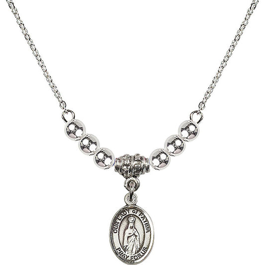 Sterling Silver Our Lady of Fatima Birthstone Necklace with Sterling Silver Beads - 9205