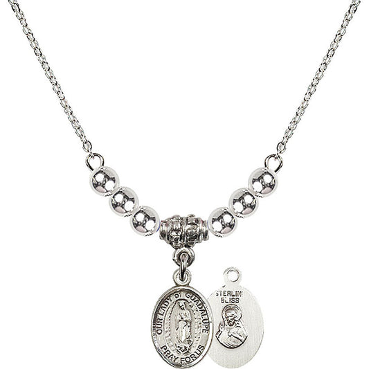 Sterling Silver Our Lady of Guadalupe Birthstone Necklace with Sterling Silver Beads - 9206