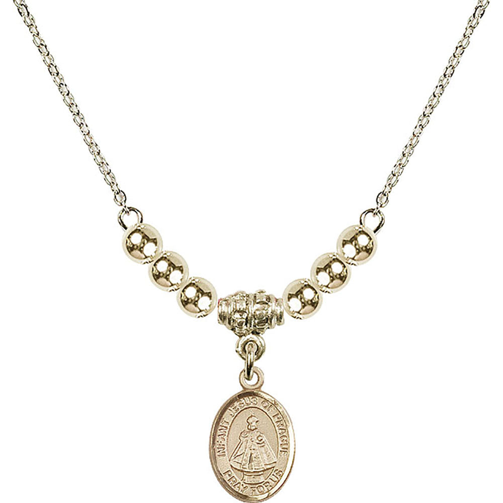 14kt Gold Filled Infant of Prague Birthstone Necklace with Gold Filled Beads - 9207