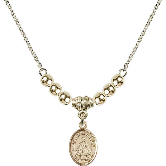 14kt Gold Filled Infant of Prague Birthstone Necklace with Gold Filled Beads - 9207