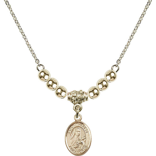 14kt Gold Filled Saint Therese of Lisieux Birthstone Necklace with Gold Filled Beads - 9210
