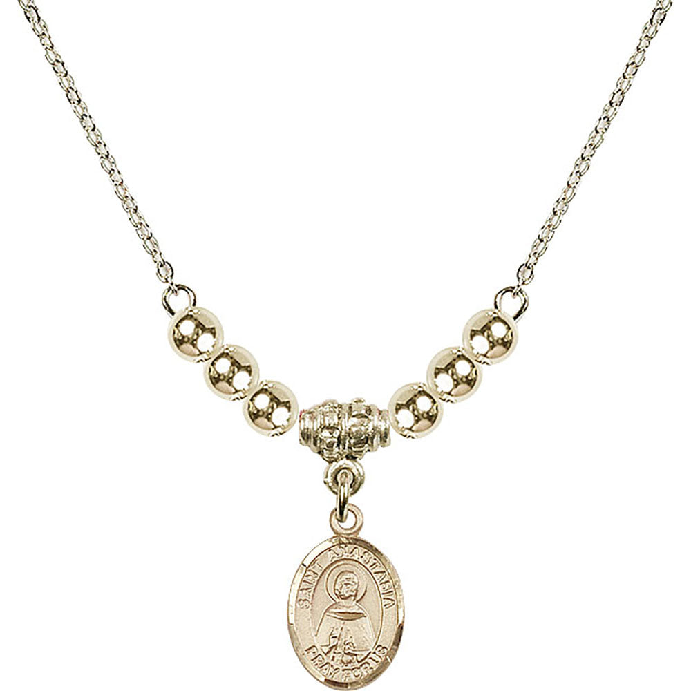 14kt Gold Filled Saint Anastasia Birthstone Necklace with Gold Filled Beads - 9213