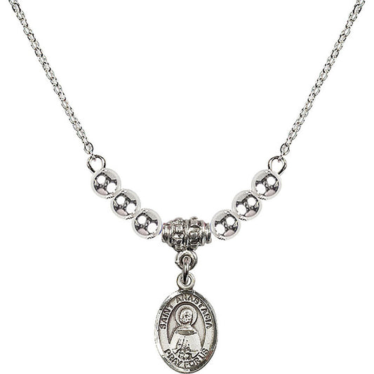Sterling Silver Saint Anastasia Birthstone Necklace with Sterling Silver Beads - 9213