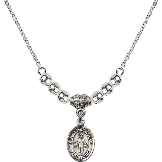 Sterling Silver Saint Nino de Atocha Birthstone Necklace with Sterling Silver Beads - 9214