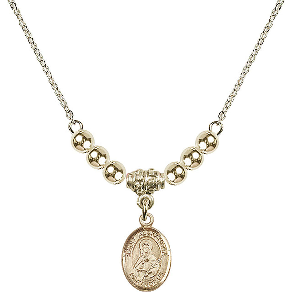 14kt Gold Filled Saint Alexandra Birthstone Necklace with Gold Filled Beads - 9215