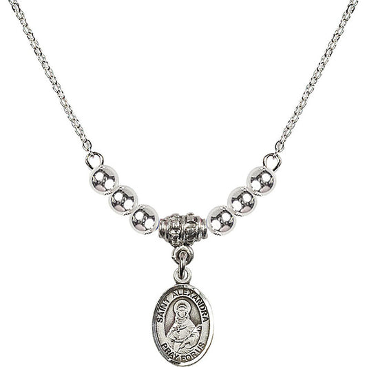 Sterling Silver Saint Alexandra Birthstone Necklace with Sterling Silver Beads - 9215