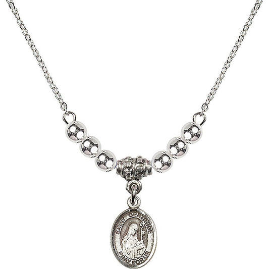 Sterling Silver Saint Gertrude of Nivelles Birthstone Necklace with Sterling Silver Beads - 9219