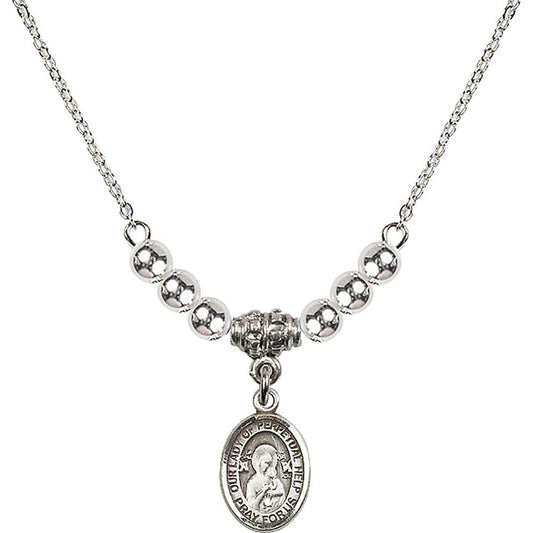 Sterling Silver Our Lady of Perpetual Help Birthstone Necklace with Sterling Silver Beads - 9222