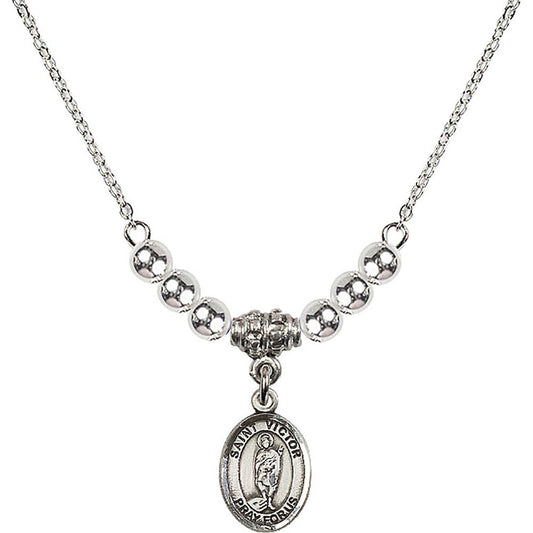 Sterling Silver Saint Victor of Marseilles Birthstone Necklace with Sterling Silver Beads - 9223