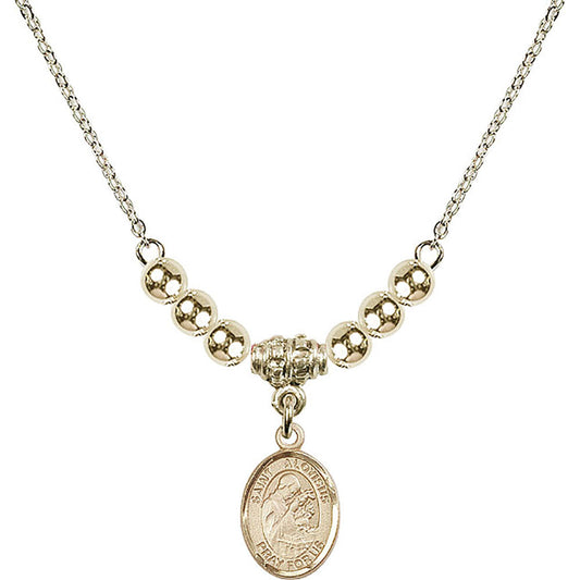 14kt Gold Filled Saint Aloysius Gonzaga Birthstone Necklace with Gold Filled Beads - 9225