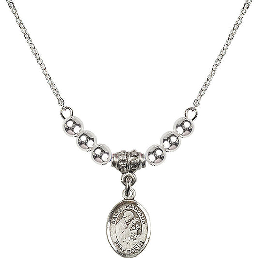 Sterling Silver Saint Aloysius Gonzaga Birthstone Necklace with Sterling Silver Beads - 9225