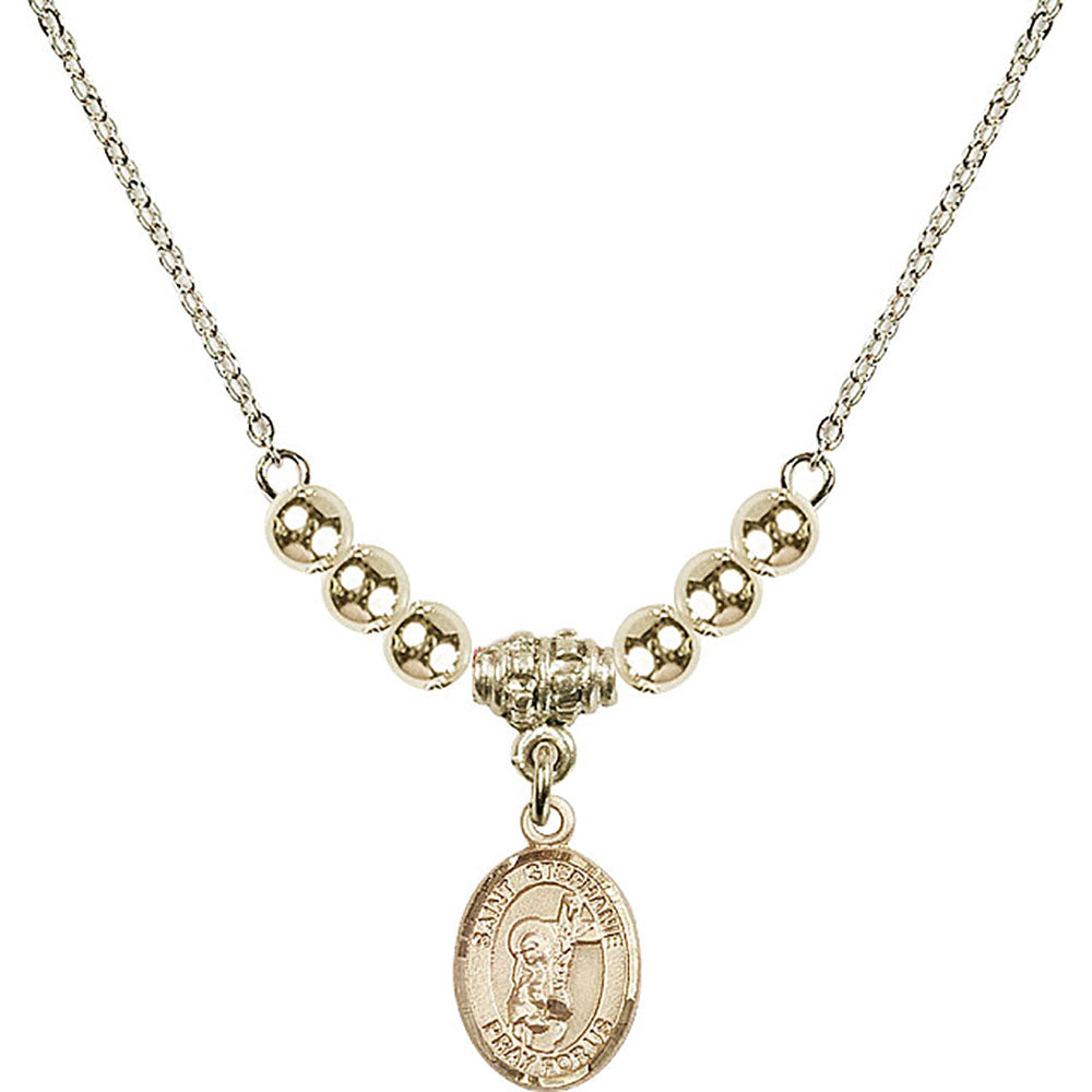 14kt Gold Filled Saint Stephanie Birthstone Necklace with Gold Filled Beads - 9228