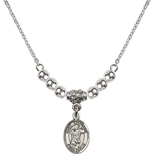 Sterling Silver Saint Stephanie Birthstone Necklace with Sterling Silver Beads - 9228