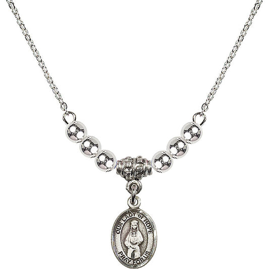 Sterling Silver Our Lady of Hope Birthstone Necklace with Sterling Silver Beads - 9230