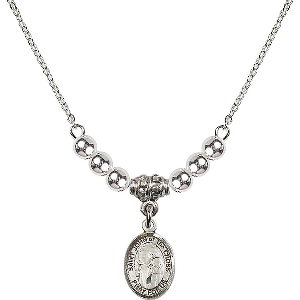 Sterling Silver Saint John of the Cross Birthstone Necklace with Sterling Silver Beads - 9231