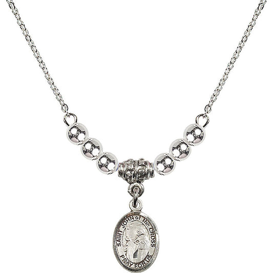 Sterling Silver Saint John of the Cross Birthstone Necklace with Sterling Silver Beads - 9231